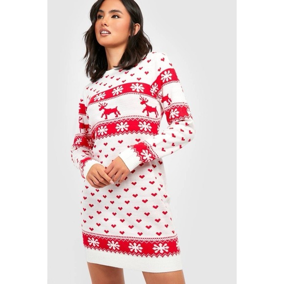 Boohoo Christmas Sweater Jumper Womens S/M Reindeer Novelty Knitted Festive - Picture 3 of 10